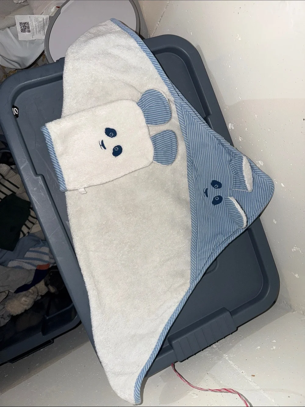 Hermes Baby Hooded Towel and Wash Mitt in White and Light Blue